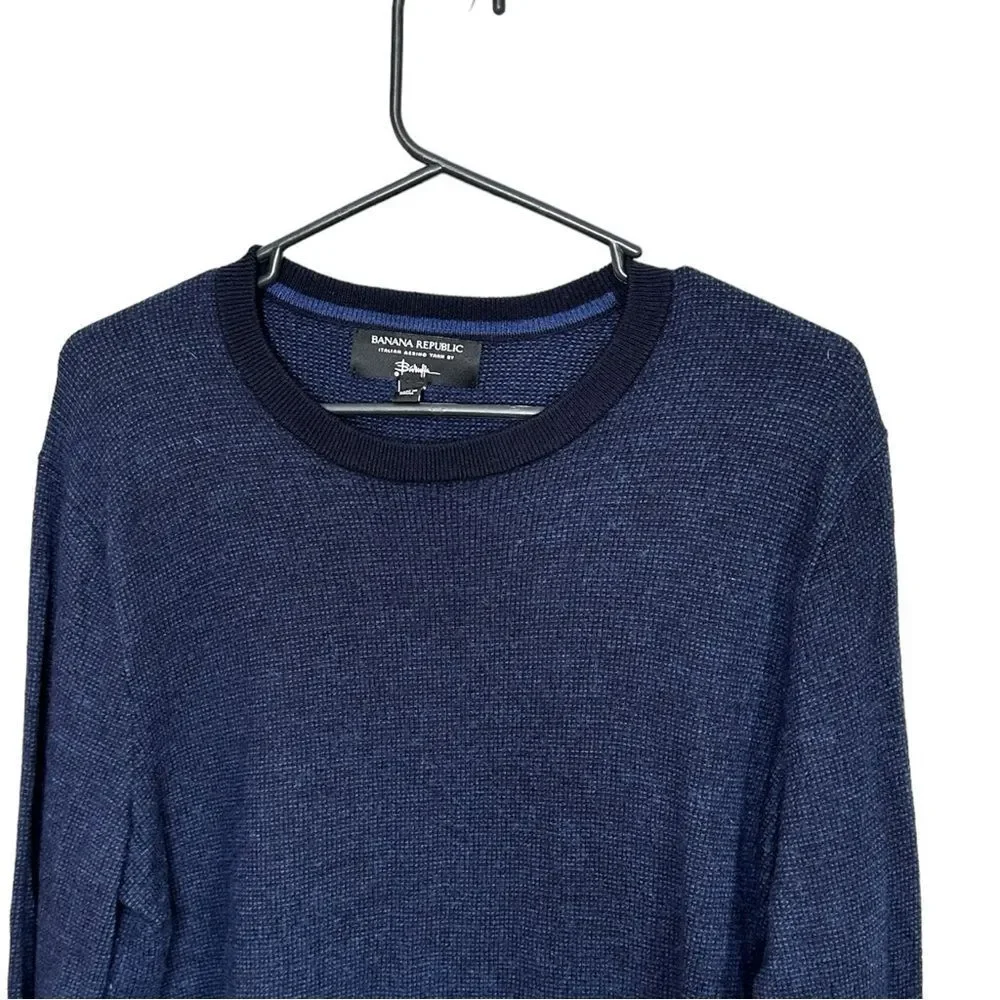 Banana Republic Italian Merino Wool Baruffa Crew Neck Sweater Blue Size Large